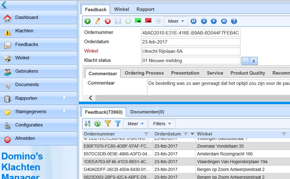 Feedback verzameld na online bestellingen